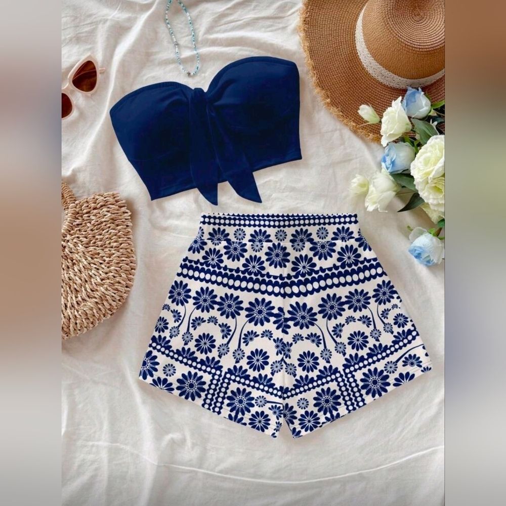 SHEIN Navy and White High Waist Shorts
